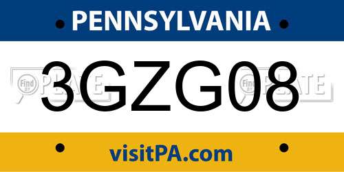 3GZG08 Pennsylvania License Plate