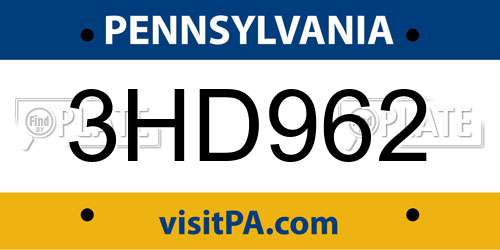 3HD962 Pennsylvania License Plate