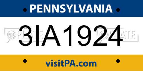 3IA1924 Pennsylvania License Plate