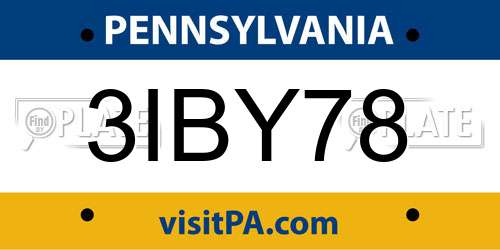 3IBY78 Pennsylvania License Plate