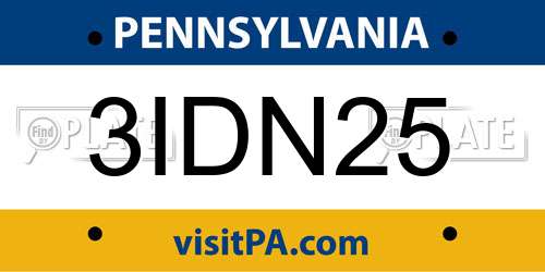 3IDN25 Pennsylvania License Plate
