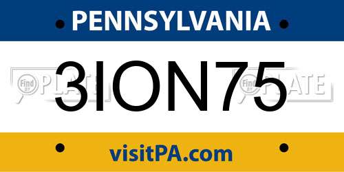 3ION75 Pennsylvania License Plate