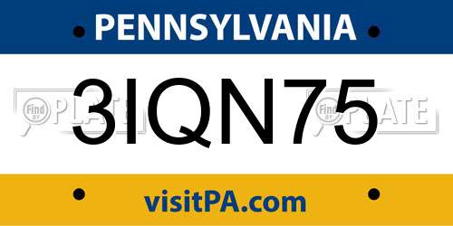 3IQN75 Pennsylvania License Plate