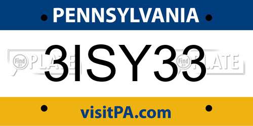 3ISY33 Pennsylvania License Plate