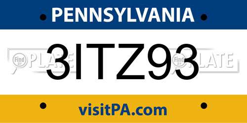 3ITZ93 Pennsylvania License Plate