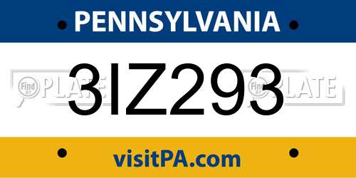 3IZ293 Pennsylvania License Plate