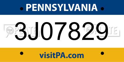 3J07829 Pennsylvania License Plate