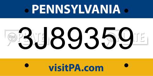3J89359 Pennsylvania License Plate
