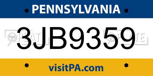 3JB9359 Pennsylvania License Plate