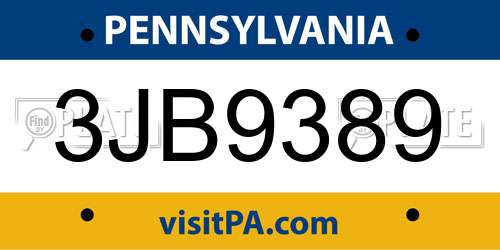 3JB9389 Pennsylvania License Plate