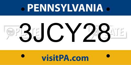 3JCY28 Pennsylvania License Plate