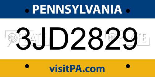 3JD2829 Pennsylvania License Plate