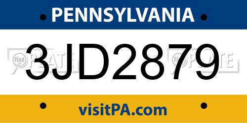 3JD2879 Pennsylvania License Plate