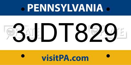 3JDT829 Pennsylvania License Plate