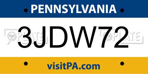 3JDW72 Pennsylvania License Plate