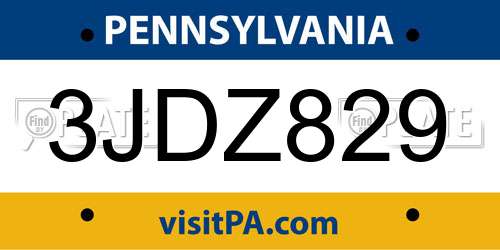 3JDZ829 Pennsylvania License Plate