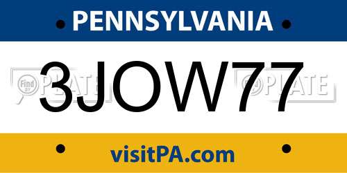 3JOW77 Pennsylvania License Plate