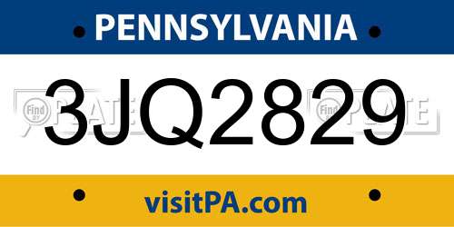 3JQ2829 Pennsylvania License Plate