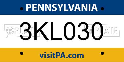 3KL030 Pennsylvania License Plate
