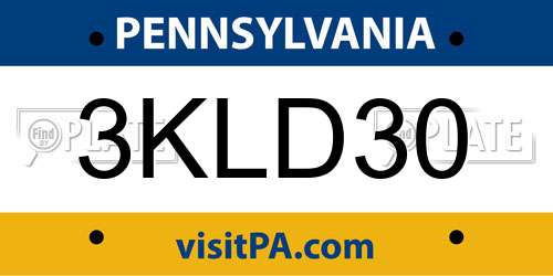 3KLD30 Pennsylvania License Plate