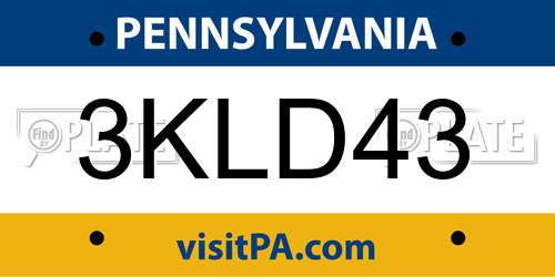 3KLD43 Pennsylvania License Plate