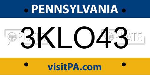 3KLO43 Pennsylvania License Plate