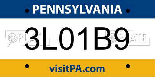 3L01B9 Pennsylvania License Plate