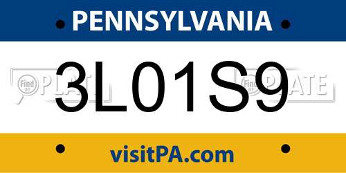 3L01S9 Pennsylvania License Plate