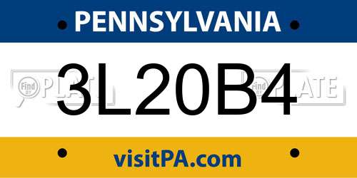 3L20B4 Pennsylvania License Plate