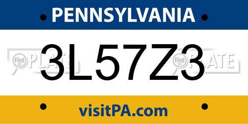 3L57Z3 Pennsylvania License Plate