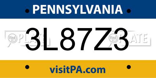 3L87Z3 Pennsylvania License Plate