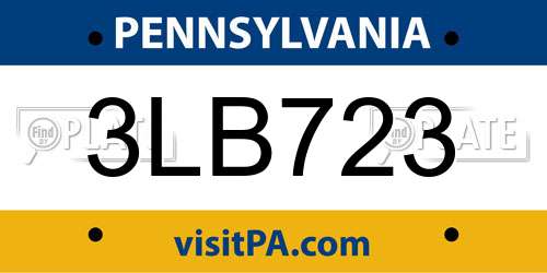 3LB723 Pennsylvania License Plate
