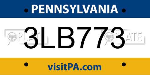 3LB773 Pennsylvania License Plate