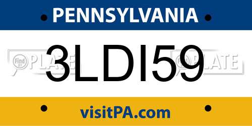 3LDI59 Pennsylvania License Plate
