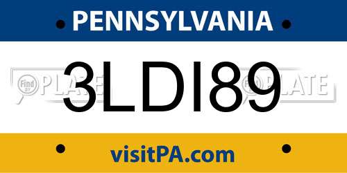 3LDI89 Pennsylvania License Plate