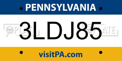 3LDJ85 Pennsylvania License Plate