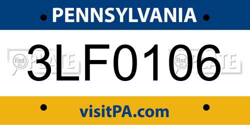 3LF0106 Pennsylvania License Plate