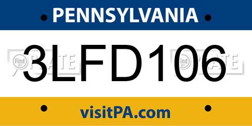 3LFD106 Pennsylvania License Plate
