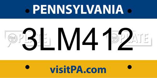 3LM412 Pennsylvania License Plate