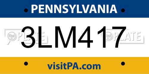 3LM417 Pennsylvania License Plate