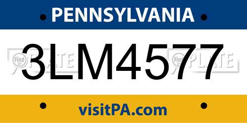 3LM4577 Pennsylvania License Plate