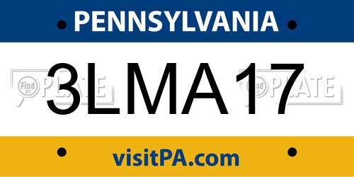 3LMA17 Pennsylvania License Plate