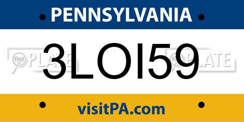 3LOI59 Pennsylvania License Plate