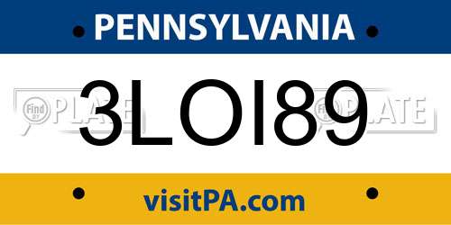 3LOI89 Pennsylvania License Plate