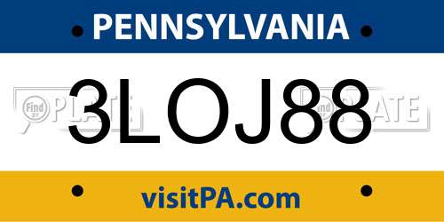 3LOJ88 Pennsylvania License Plate