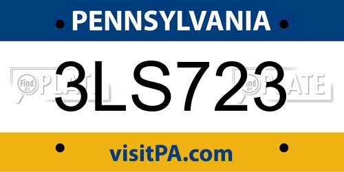 3LS723 Pennsylvania License Plate