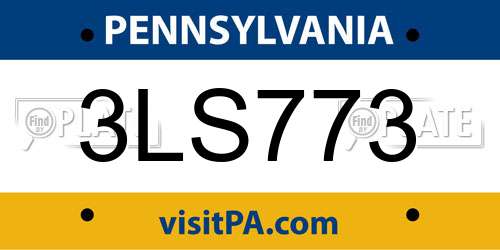 3LS773 Pennsylvania License Plate