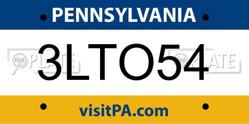 3LTO54 Pennsylvania License Plate