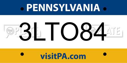 3LTO84 Pennsylvania License Plate