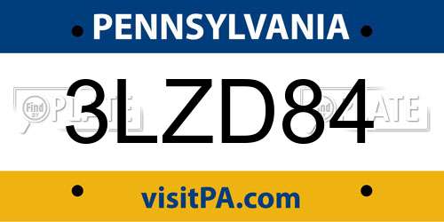 3LZD84 Pennsylvania License Plate